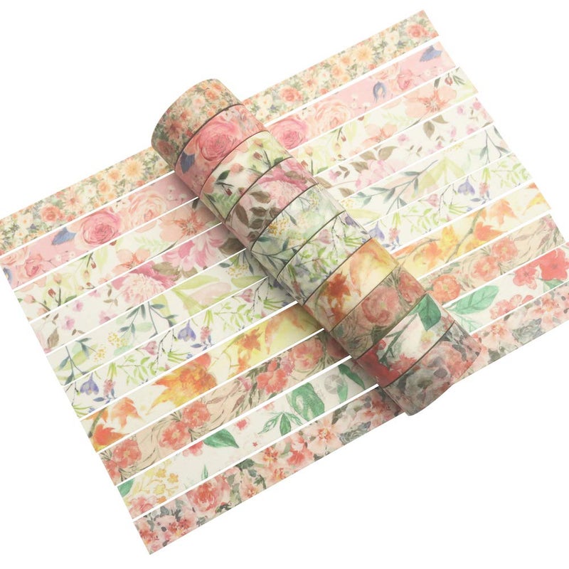 YUBBAEX 10 Rolls Spring Flowers Washi Tape Set Masking Decorative Tapes (Warm Tone) - Image 3